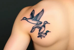 ducks flying in a swmap on outside of forearm with a wood duck and mallard tattoo idea