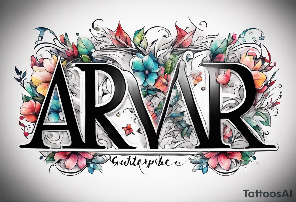 The letters AR together with the words always ready going down the side of the letters tattoo idea
