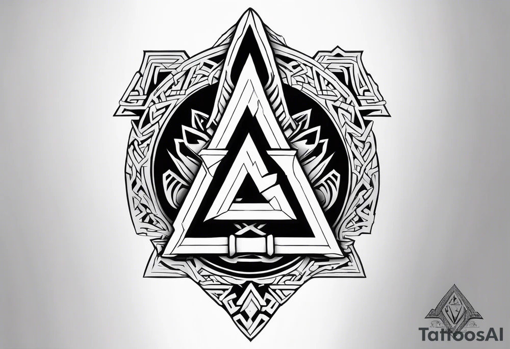 Valhalla sword shield valknut stairs tattoo idea