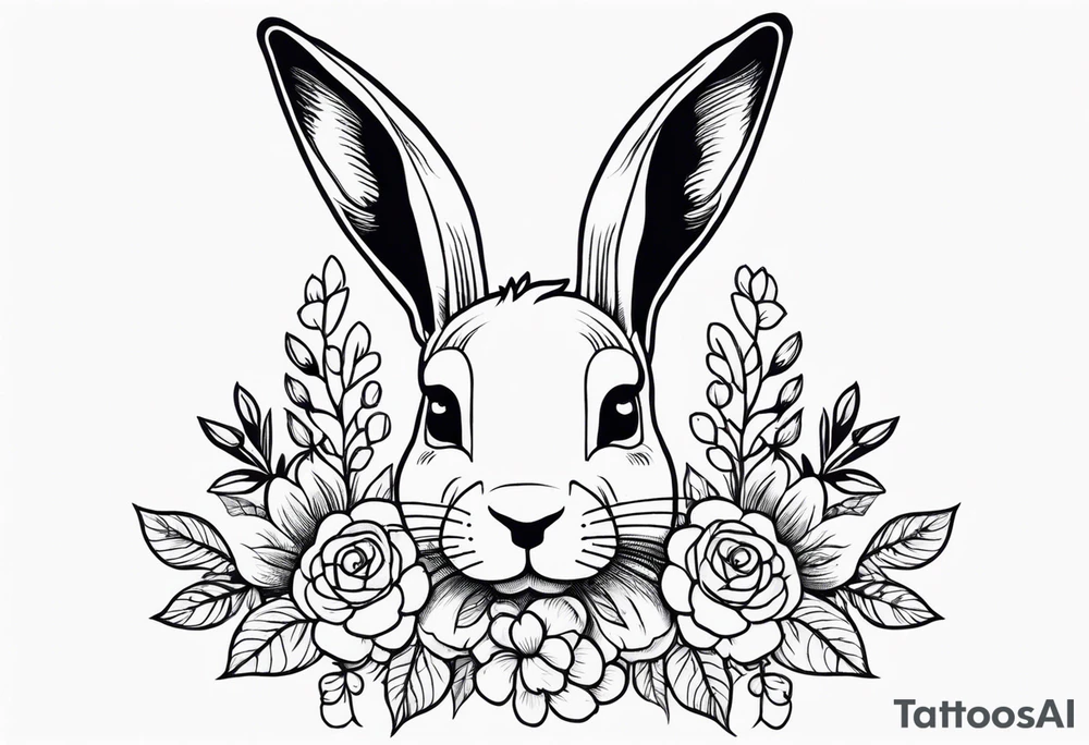 Rabbit head with flowers around it tattoo idea