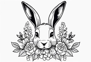 Rabbit head with flowers around it tattoo idea
