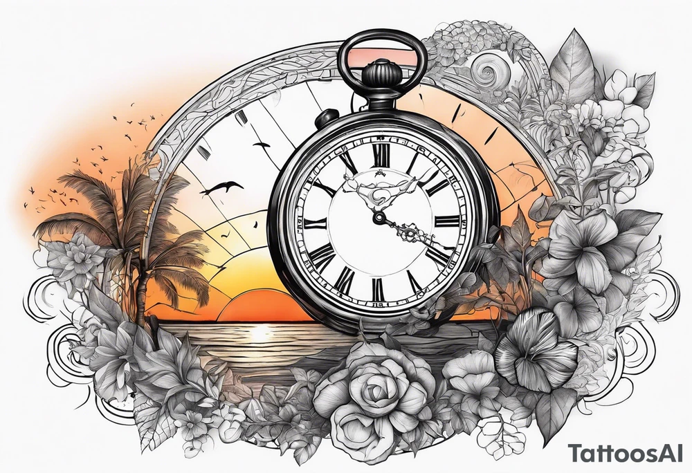 time element in sunset for man tattoo idea