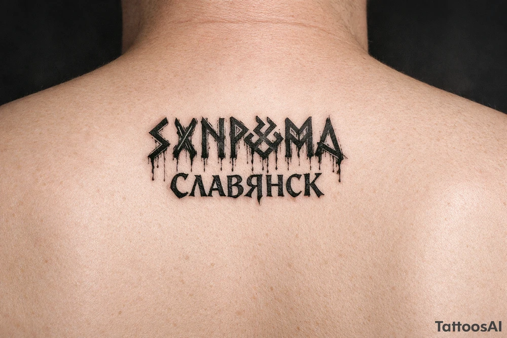 Slavic runes with old blood written and Slavic written tattoo idea