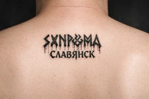 Slavic runes with old blood written and Slavic written tattoo idea