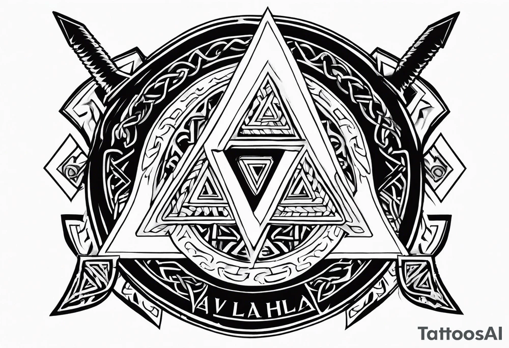 Valhalla shield sword valknut fire chains valknut tattoo idea Valhalla shield sword valknut fire chains valknut tattoo idea