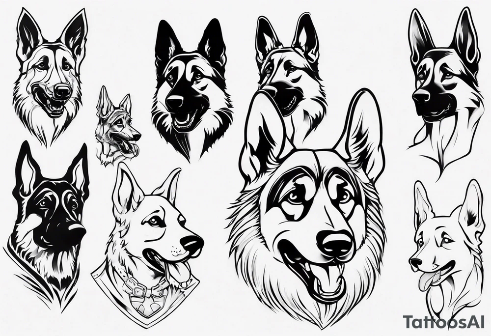 Teethy side profile German shepherd dog tattoo idea