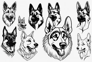 Teethy side profile German shepherd dog tattoo idea