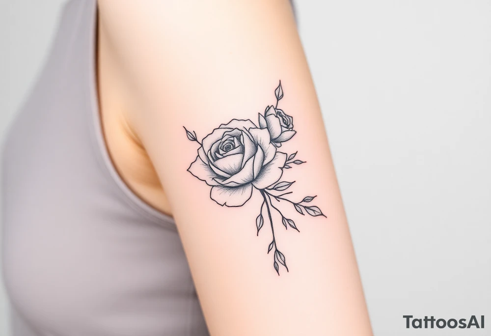 rose and peony bouquet tattoo idea