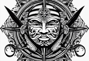 guy faux mask compass. Slashed lettering for the navigational directions and long fencing swords as the arrows tattoo idea