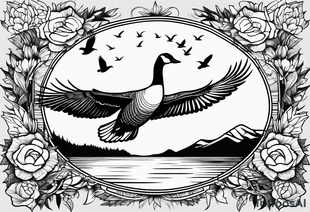 canadian goose taking off flowers Background tattoo idea