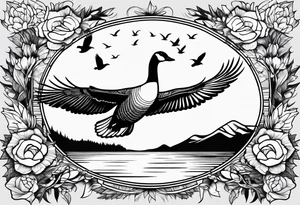 canadian goose taking off flowers Background tattoo idea
