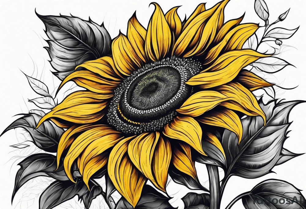 Colorful sunflower arm sleeve tattoo idea