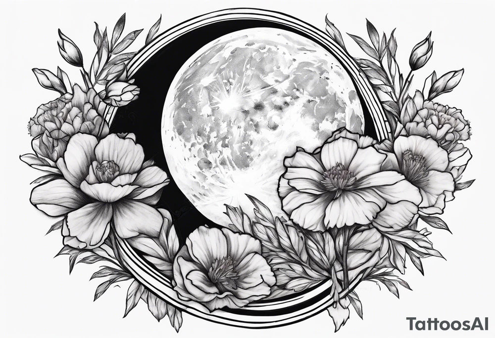 moon with carnation tattoo idea