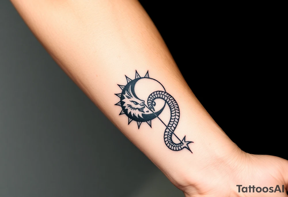 sun and moon in constellation with dragon pattern tattoo idea