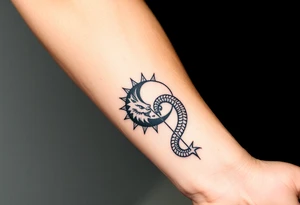 sun and moon in constellation with dragon pattern tattoo idea