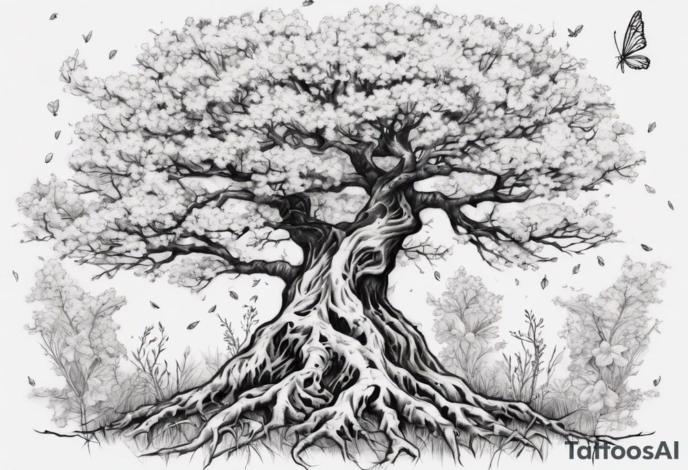 Spring beside an oka tree with Baird on the oka tree tattoo idea