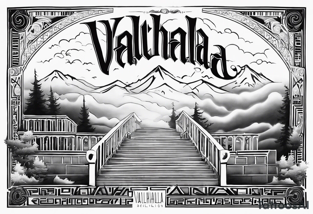 Valhalla fog stairs mist family tattoo idea