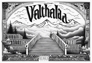 Valhalla  fog stairs mist family tattoo idea