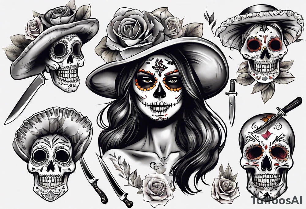 La catrina, cooking, day of the dead, knives, skull tattoo idea