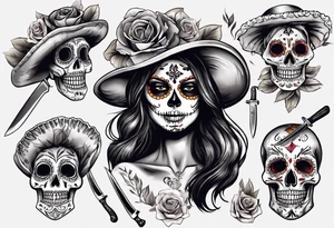 La catrina, cooking, day of the dead, knives, skull tattoo idea
