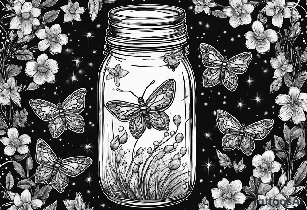 Mason jar with fireflies tattoo idea