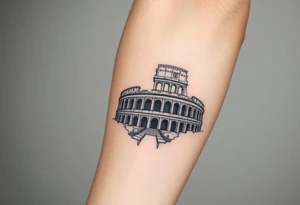 Imaginez un tatouage ou ont peut voir des éléments architecturaux de Rome, comme le Colisée, un gladiateur tattoo idea