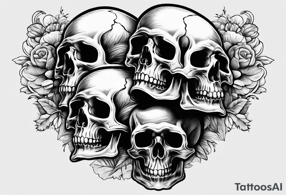 three skulls, one above each other tattoo idea