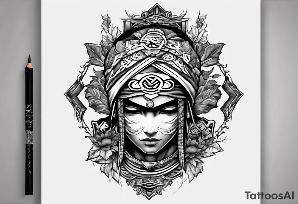 the letters A W R in the middle of a ninja headband tattoo idea