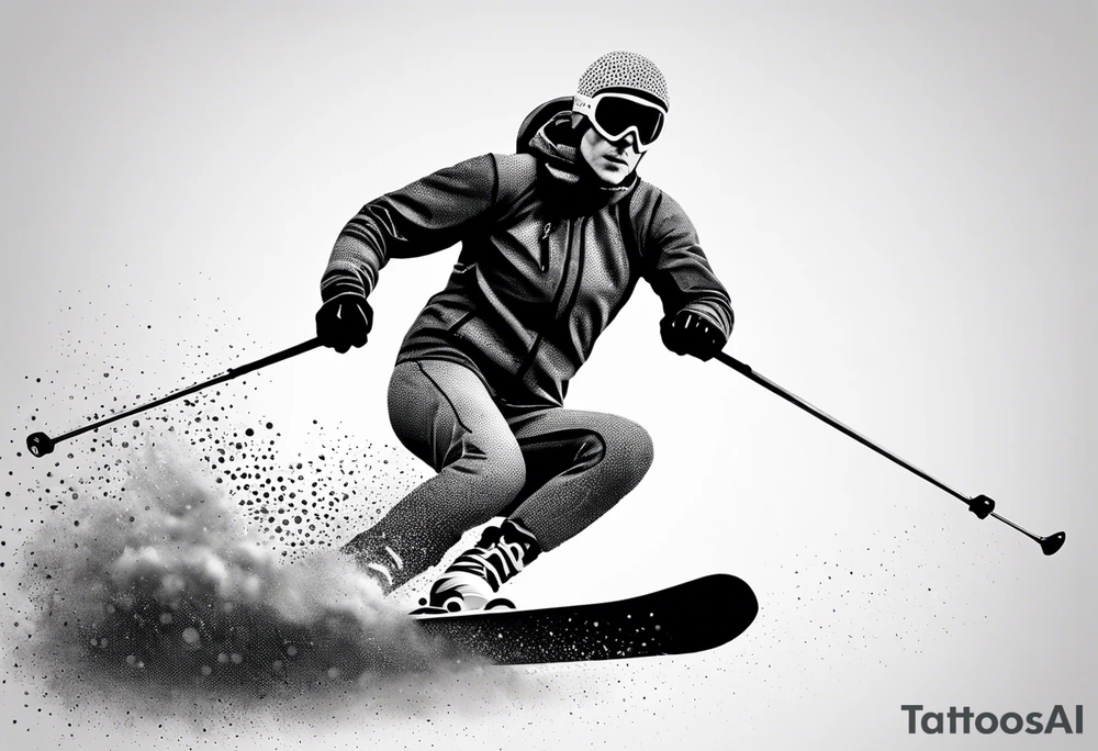 Skier in motion, fine line, more abstract tattoo idea