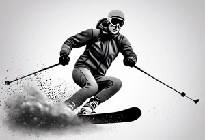 Skier in motion, fine line, more abstract tattoo idea