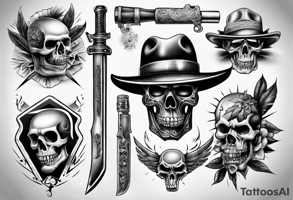 photorealistic chicano
weapons and gangsters tattoo idea