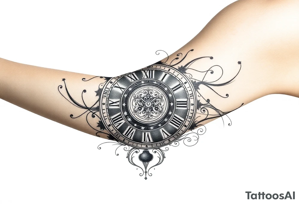 vintage roman numerals within ornate clockwork mechanism tattoo idea