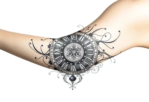 vintage roman numerals within ornate clockwork mechanism tattoo idea