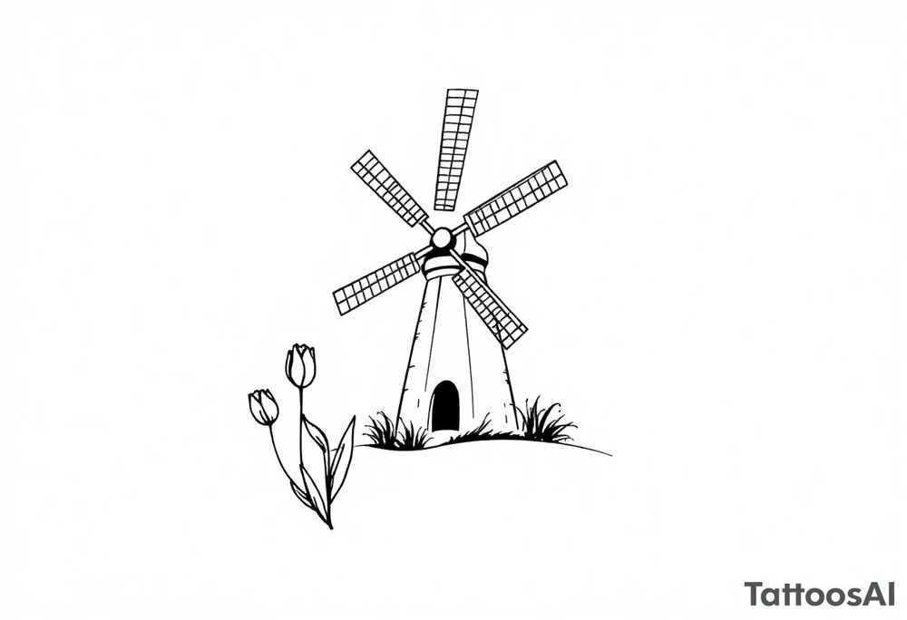 Dutch windmill with tulips tattoo idea