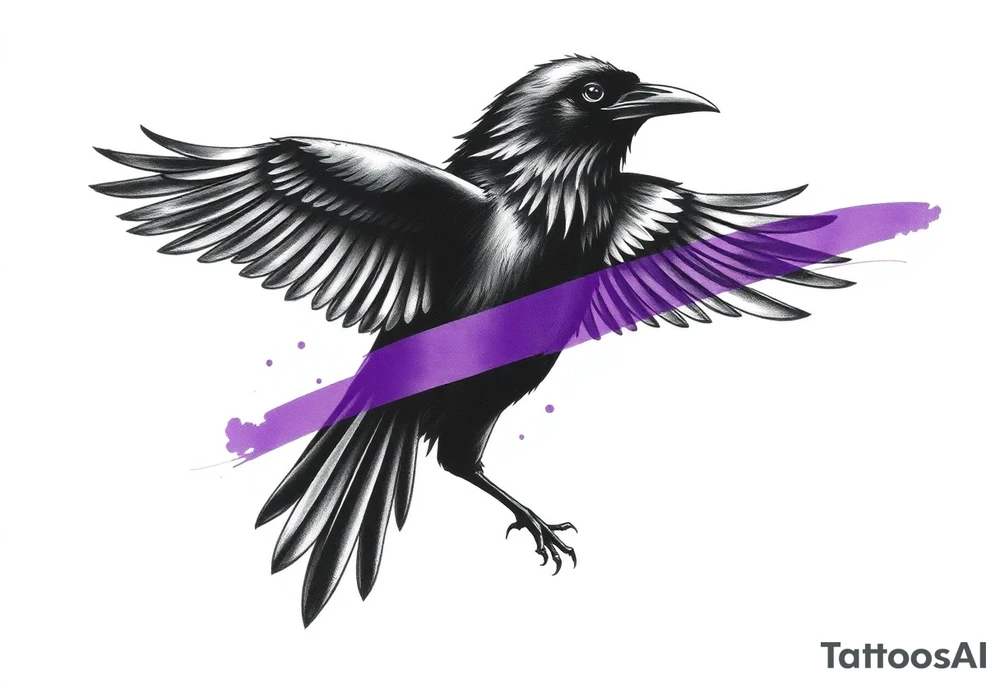 A crow tattoo that incorporates a strip/band of purple somewhere in the design to represent dealing with domestic abuse. Be creative. tattoo idea