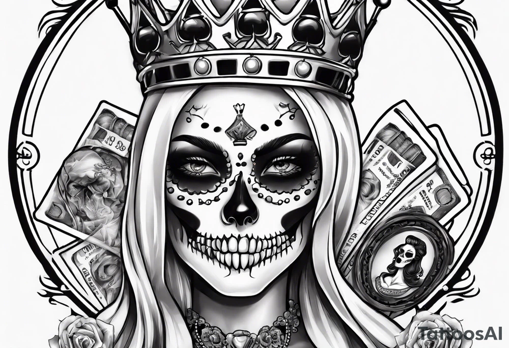 santa la muerta with money and crown
on the card tattoo idea