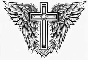 angel wings tattoo with a cross and the letters DJ in it tattoo idea