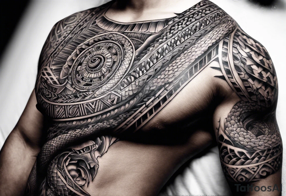 aztec snake sleeve tattoo idea