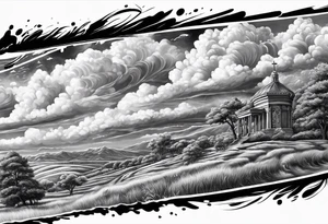 realistic forearm sleeve of money,kids, clouds journey, bible verses tattoo idea