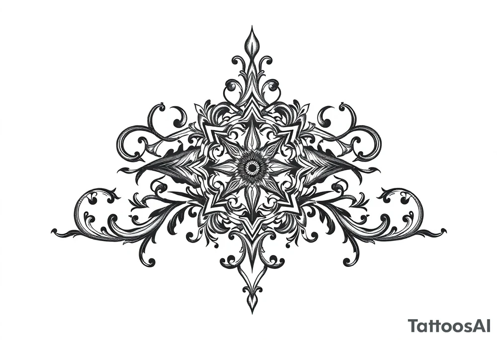 mytical shaman and witch ancient ornament with ancient rhyme tattoo idea