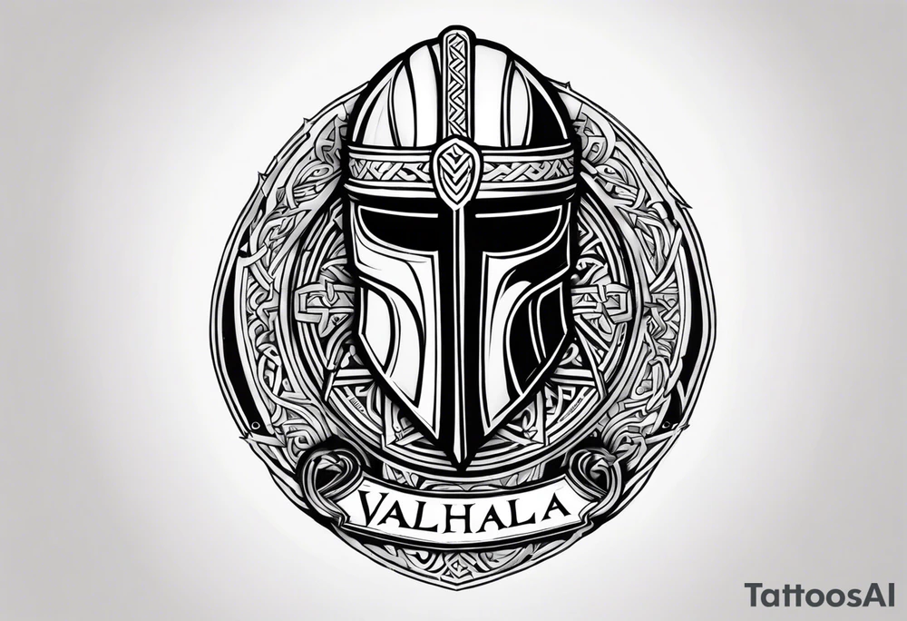 Valhalla viking helmet 
Sword shield tattoo idea
