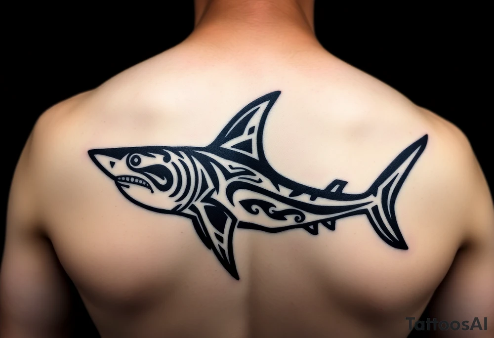 hammerhead shark with Rangiroa text on the back tattoo idea