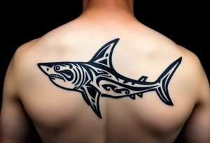 hammerhead shark with Rangiroa text on the back tattoo idea