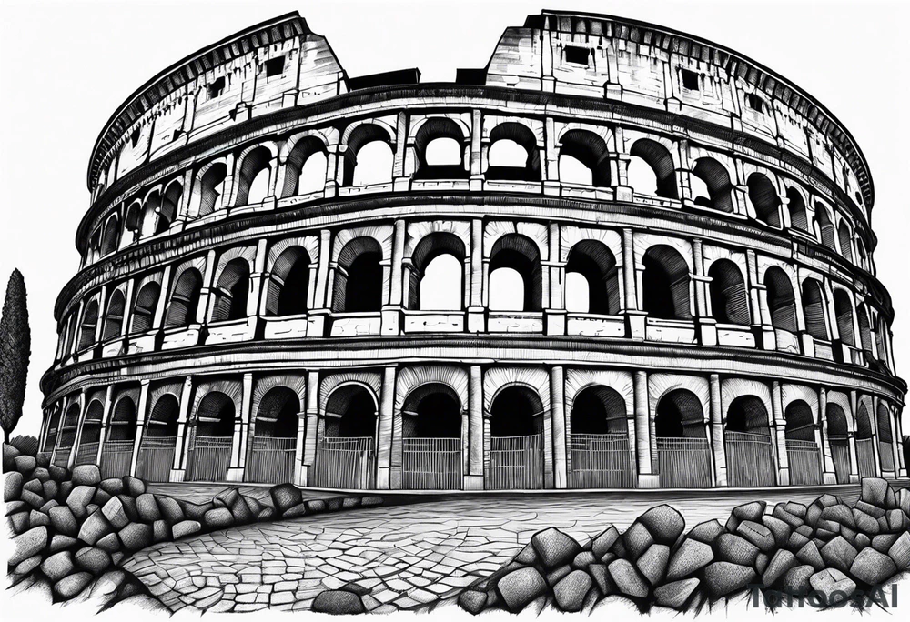 colosseum with cobble stone on ground tattoo idea