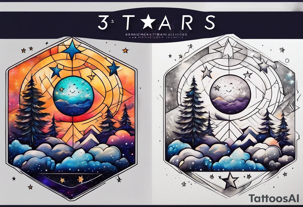 3 stars space art tattoo with deep meaning of happy future and hope tattoo idea