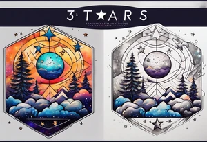 3 stars space art tattoo with deep meaning of happy future and hope tattoo idea