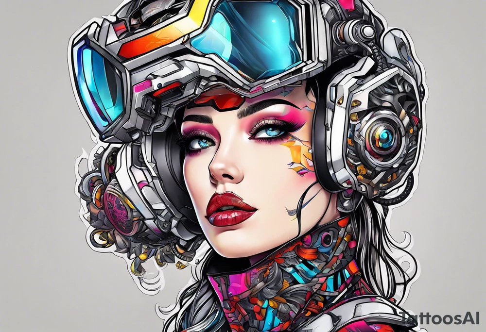 pop art cyborg girl full head not cropped tattoo idea