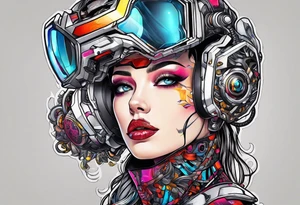 pop art cyborg girl full head not cropped tattoo idea