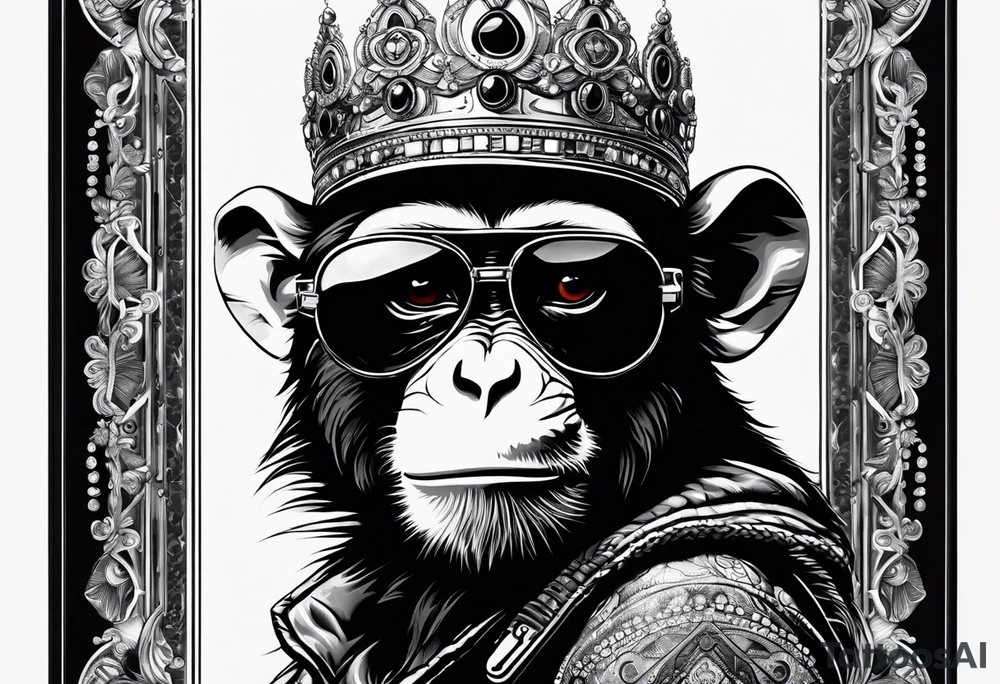 A cool free spirit female monkey with a crown and aviator shades tattoo idea