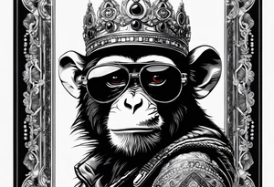 A cool free spirit female monkey with a crown and aviator shades tattoo idea